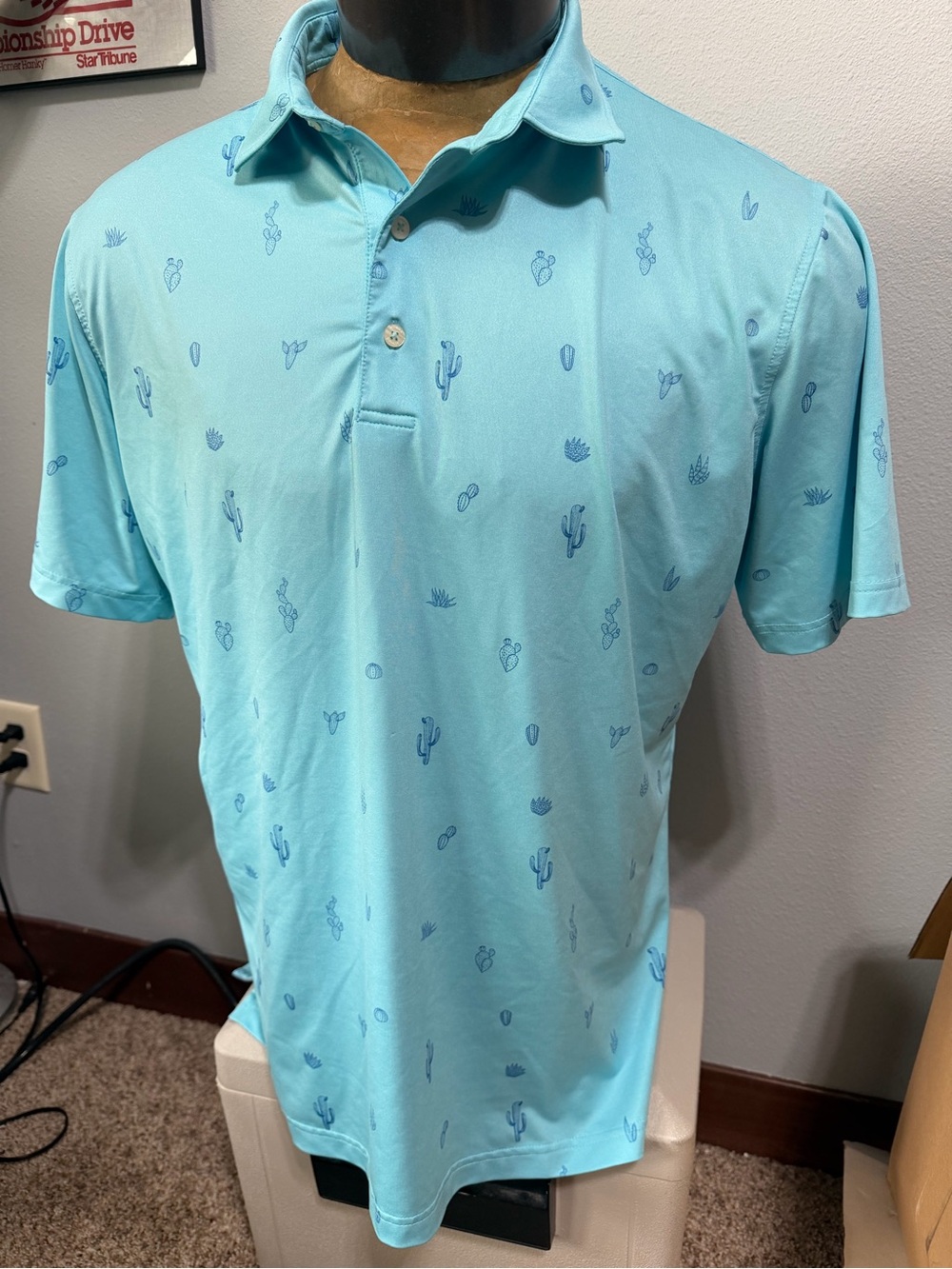 Johnnie-O Men's Large Cactus Theme Light Blue Printed Polo Shirt